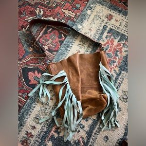 Fringe Hill Leather Purse with Blue Fringe
